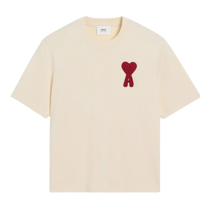 T-SHIRT BEIGE PATCH AMI DE COEUR ROUGE EN COTON