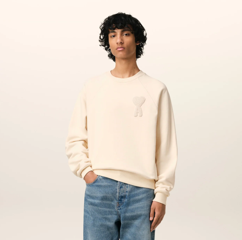 SWEATSHIRT BEIGE PATCH BEIGE AMI DE COEUR EN COTON